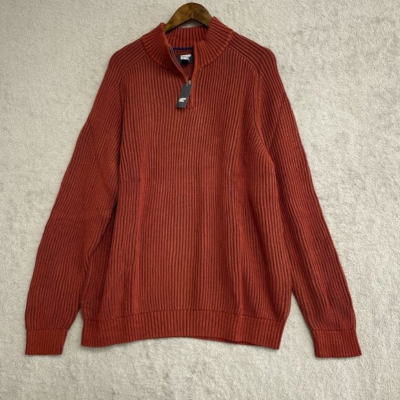 NEW Lands' End Drifter Men's XL Cotton Sweater Brick Red Ribbed Knit Quarter Zip - Picture 3 of 11